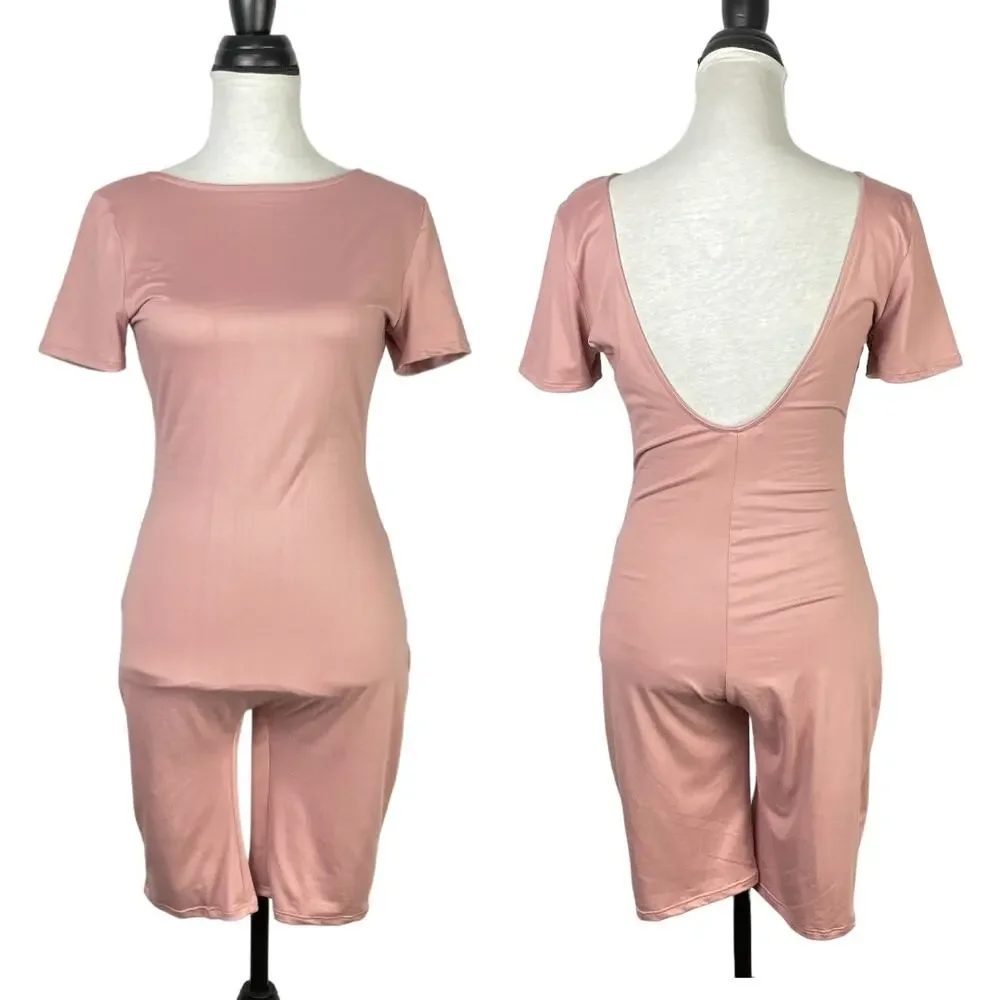 Free People | NWT Blush Pink Mauve Bike Short Scoop Back Bodysuit Romper